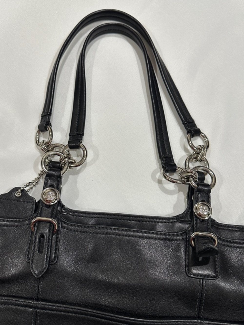Coach Black Leather Double-Handle Tote with Silver Hardware - Picture 10 of 11